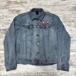 Disney Lilo Stitch‎ Denim Jean Jacket Size MD, Patches Ohana Means Family